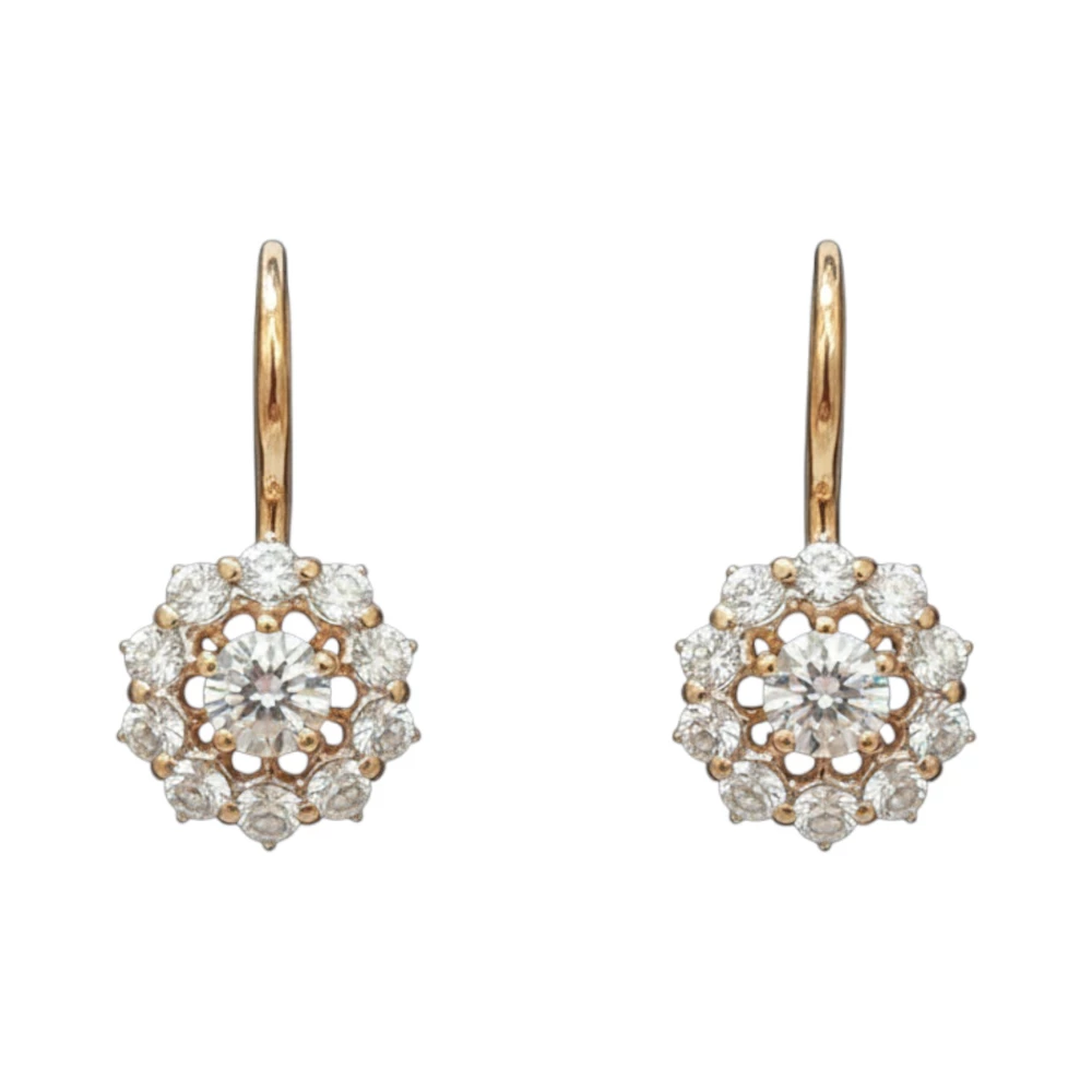 Серьги с фианитом из красного золота 585 пробы