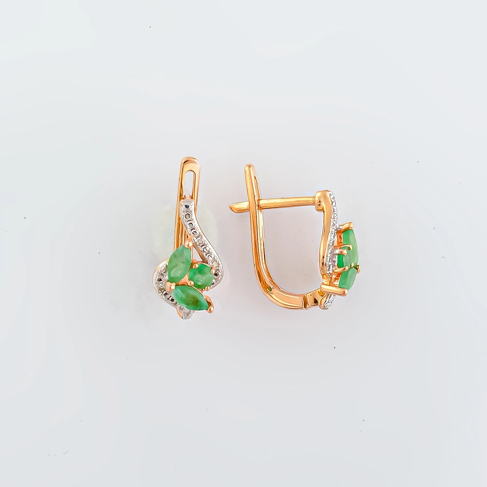 Серьги с изумрудом из красного золота 585 пробы
