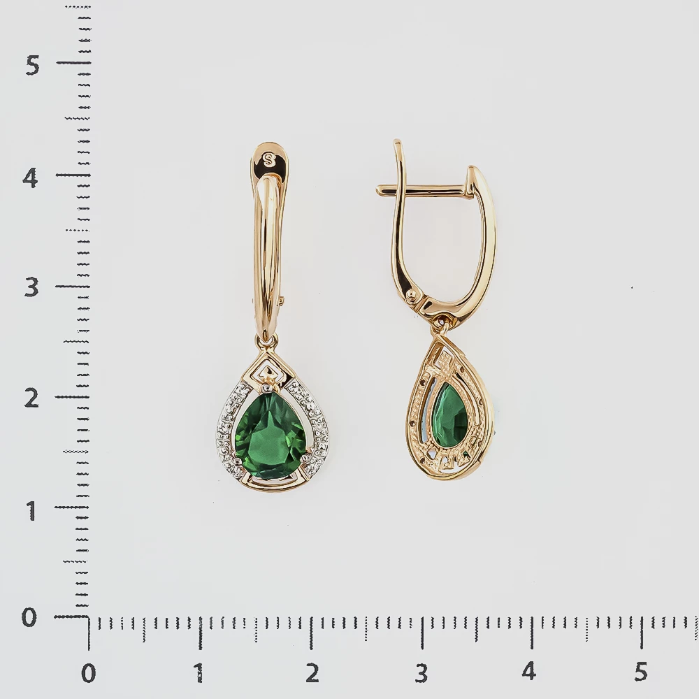 Серьги с изумрудом синтетическим из красного золота 585 пробы