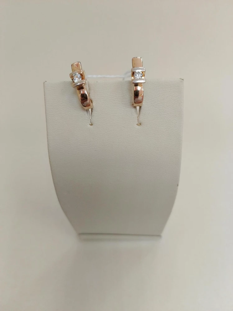 Серьги с фианитом из красного золота 585 пробы