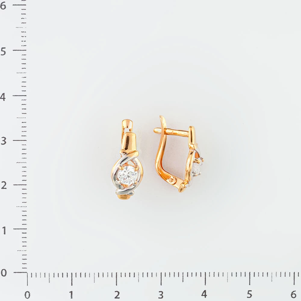 Серьги с фианитом из красного золота 585 пробы