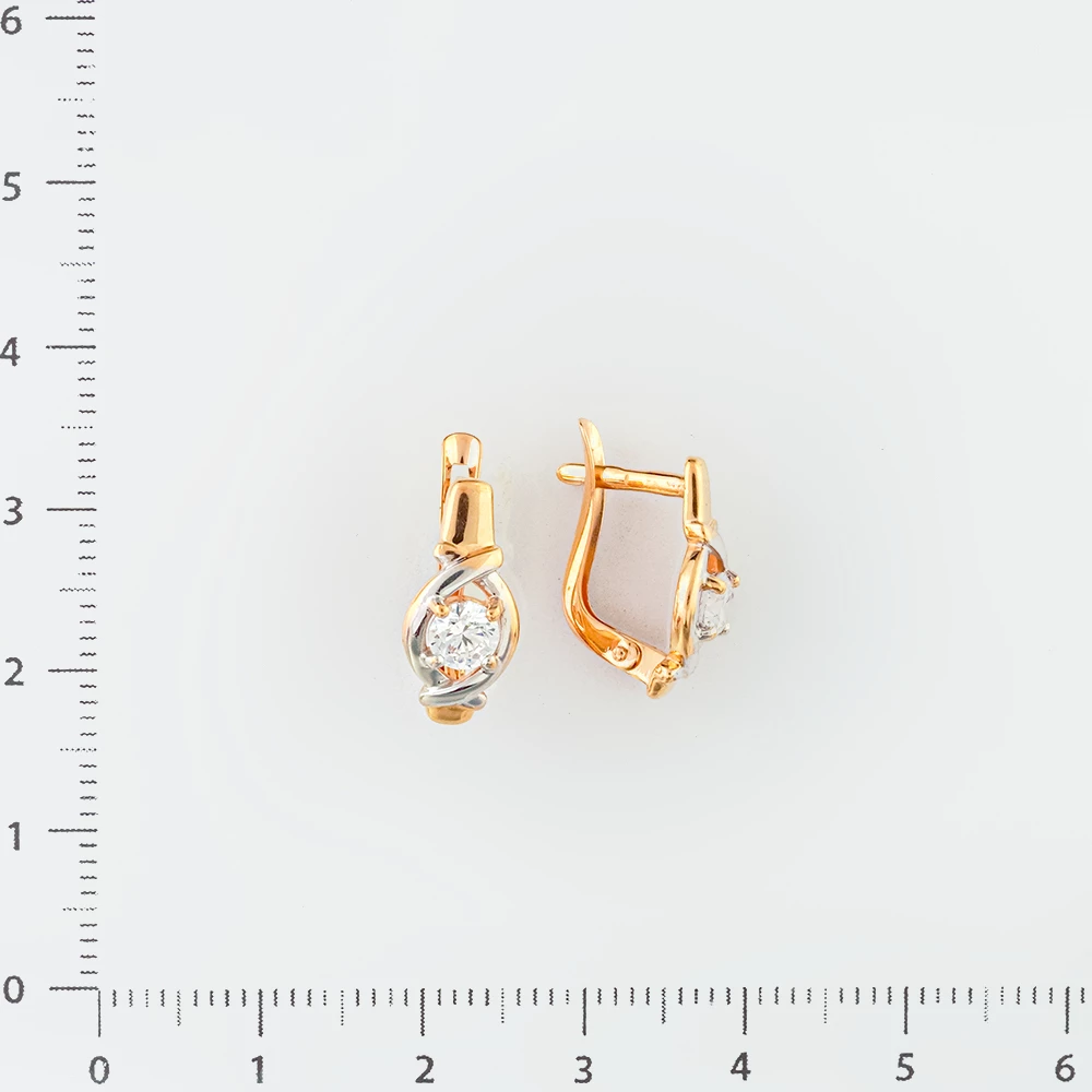 Серьги с фианитом из красного золота 585 пробы
