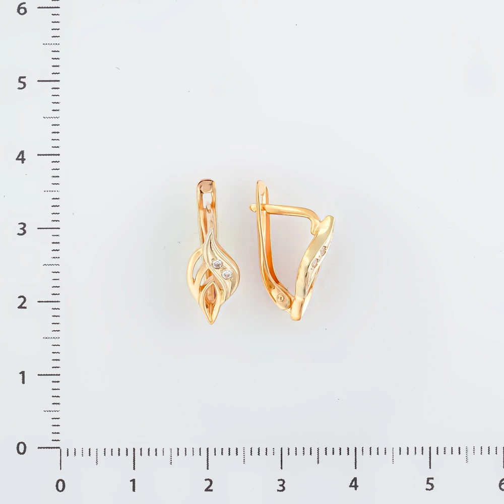 Серьги с фианитом из красного золота 585 пробы