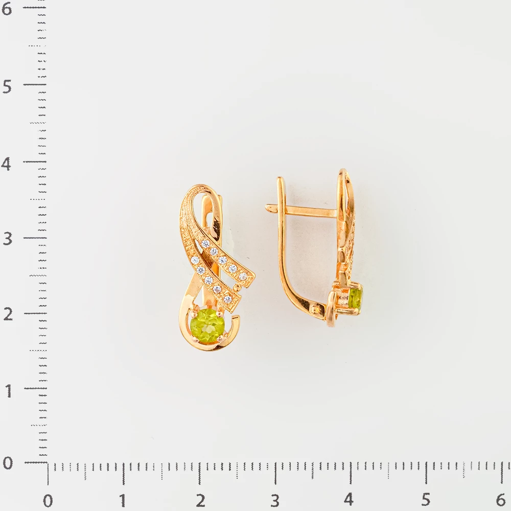Серьги с фианитом из красного золота 585 пробы