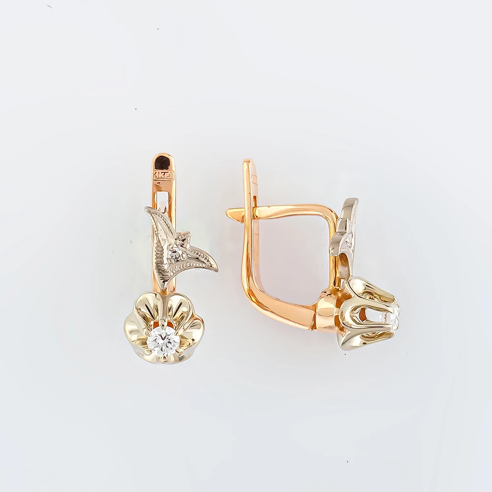 Серьги с бриллиантом из красного золота 585 пробы