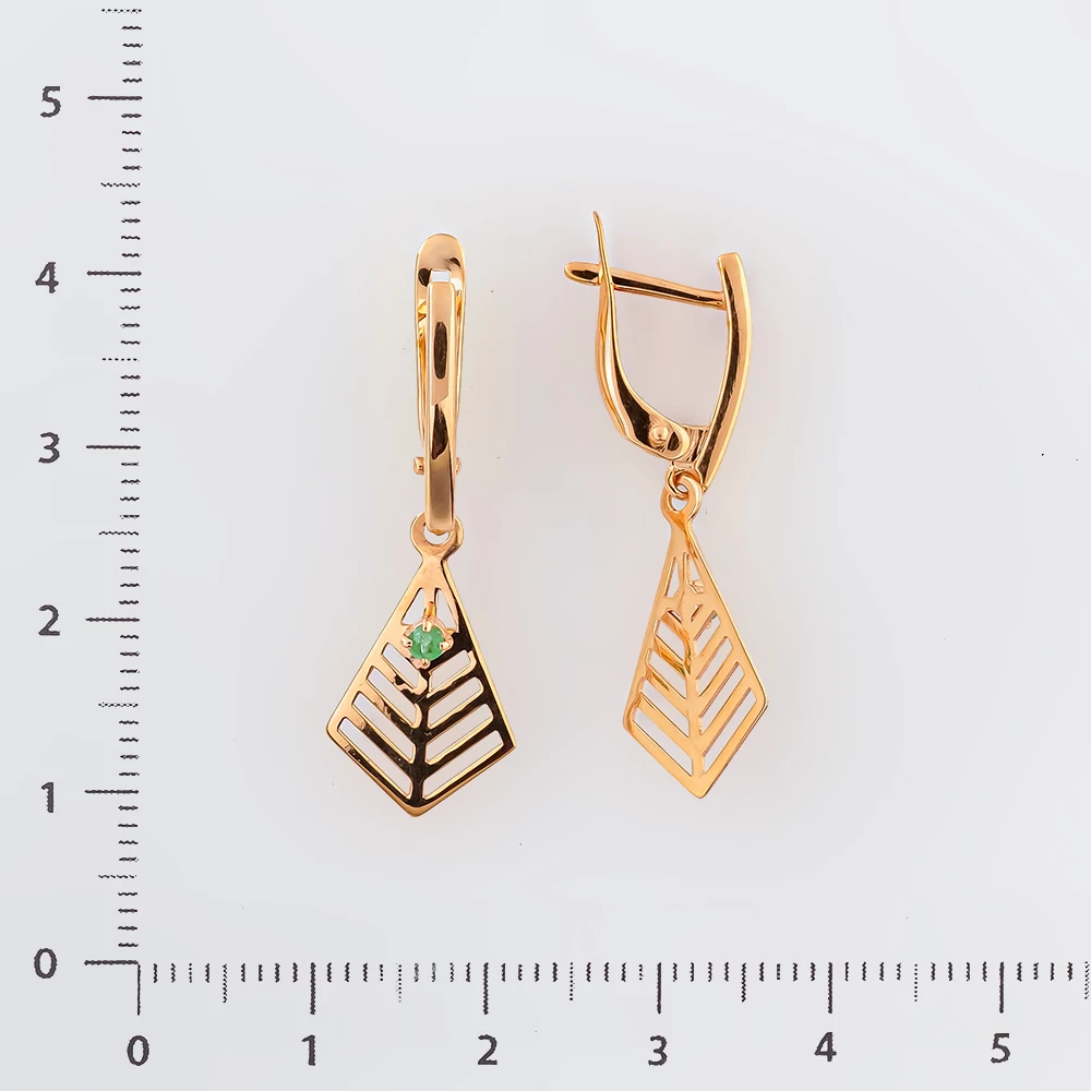 Серьги с изумрудом из красного золота 585 пробы