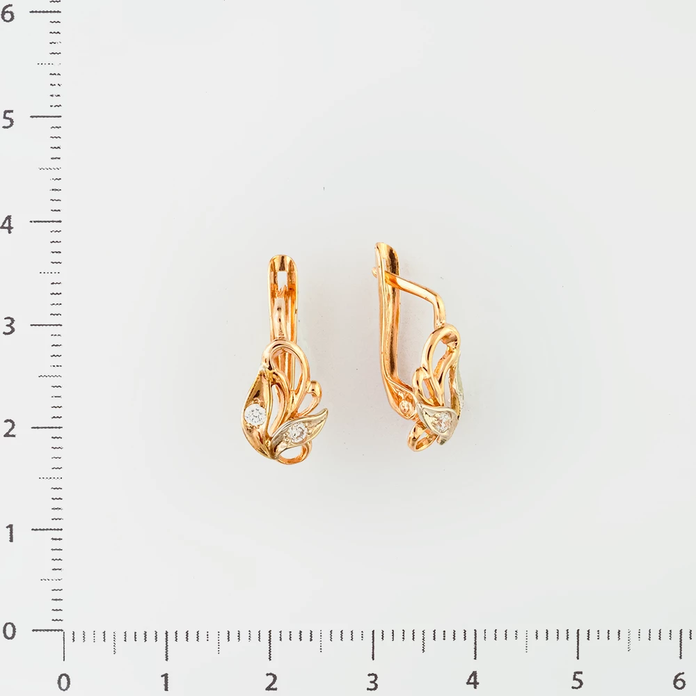 Серьги с фианитом из красного золота 585 пробы