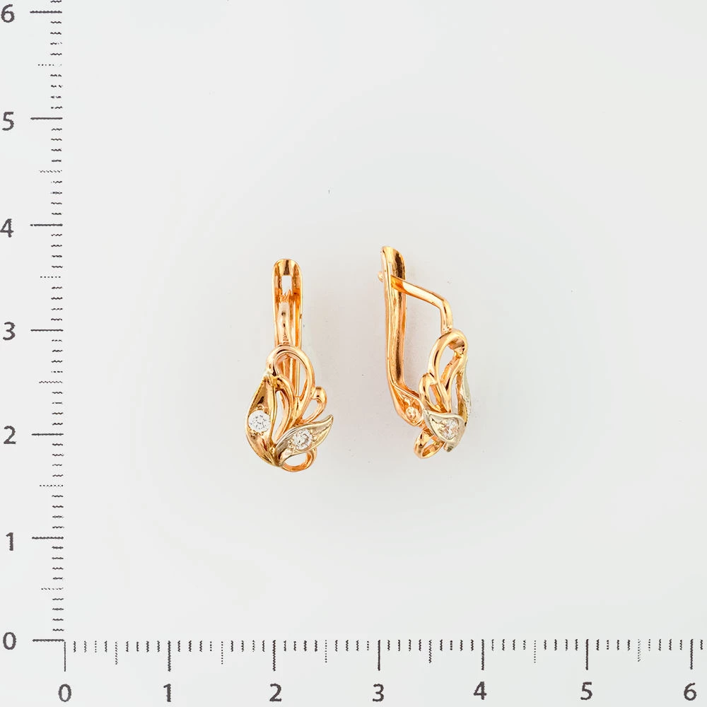 Серьги с фианитом из красного золота 585 пробы