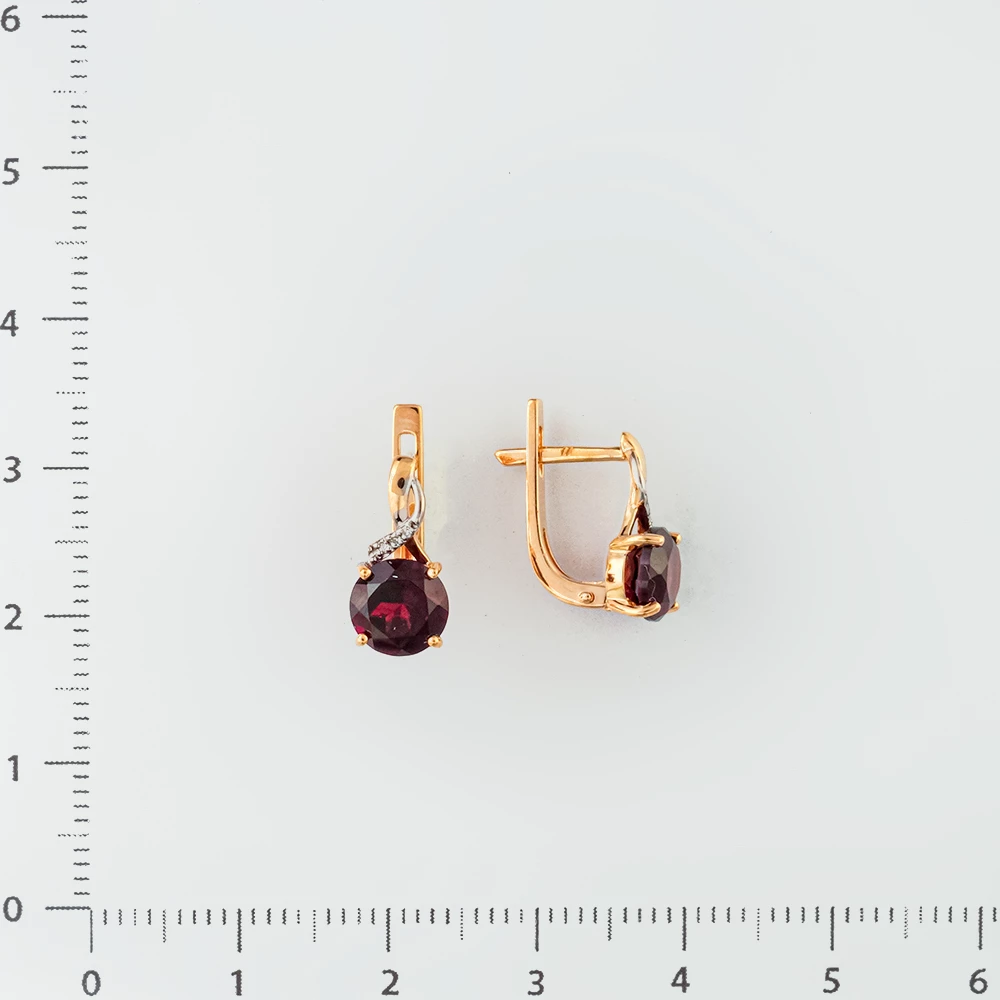 Серьги с гранатом из красного золота 585 пробы