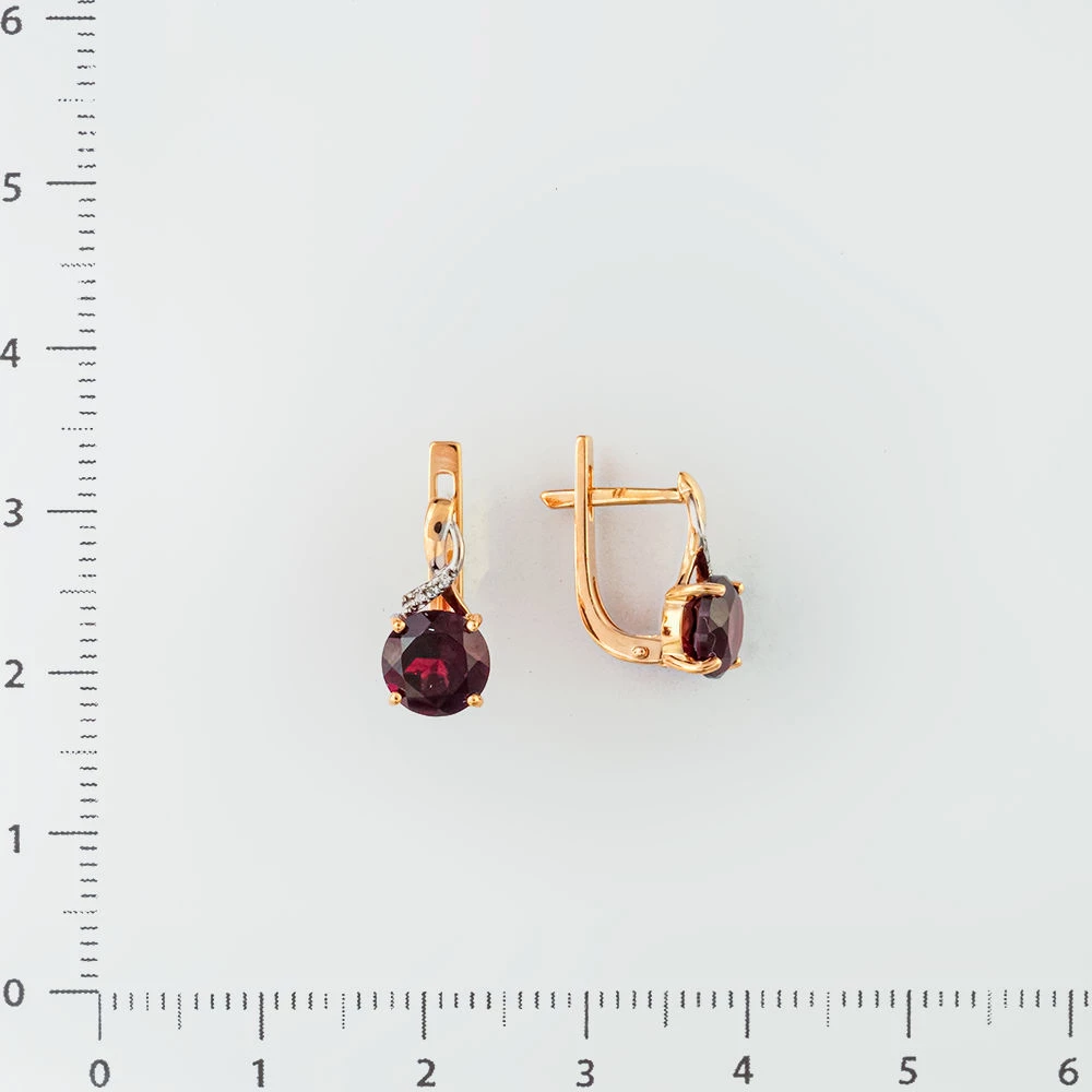 Серьги с гранатом из красного золота 585 пробы