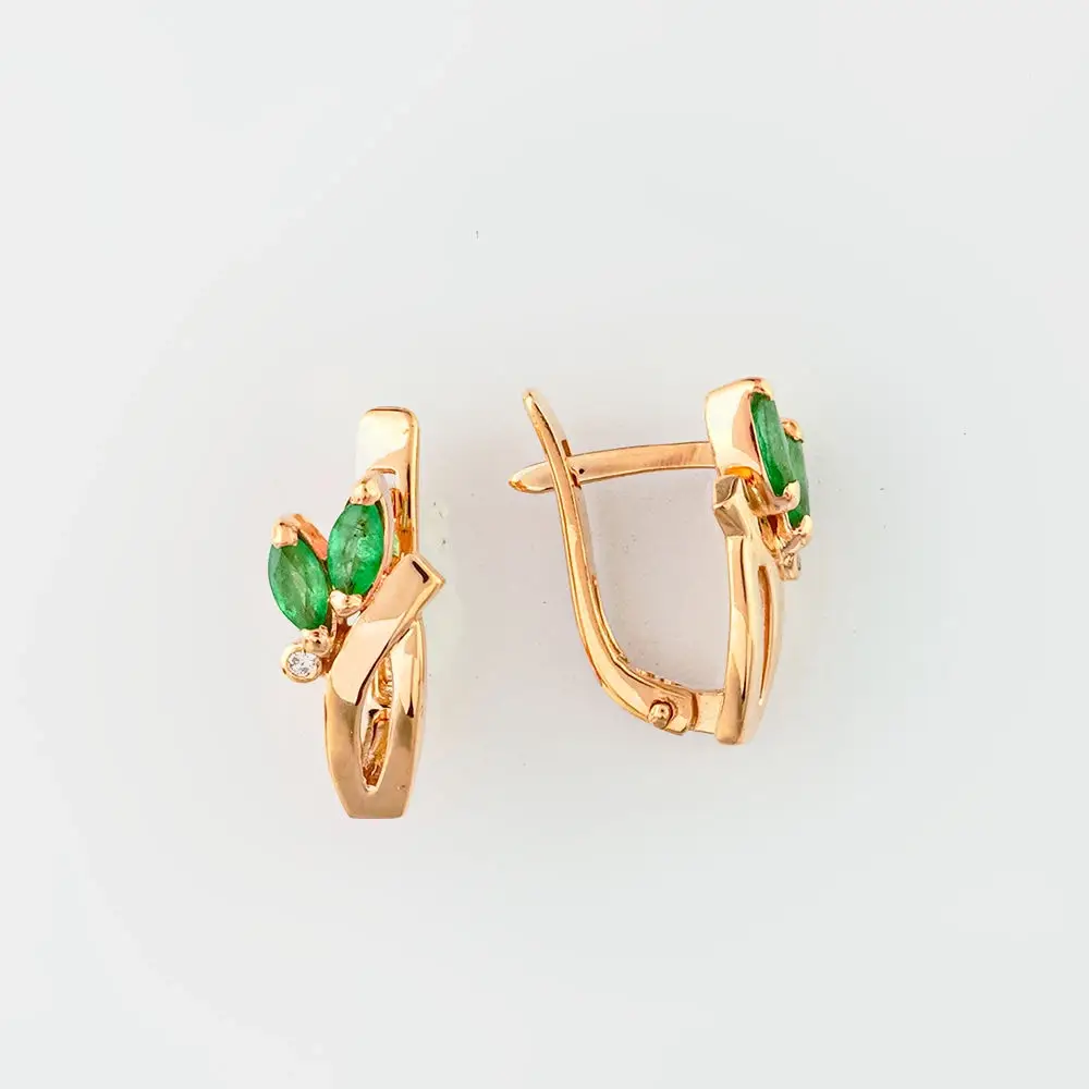 Серьги с изумрудом из красного золота 585 пробы