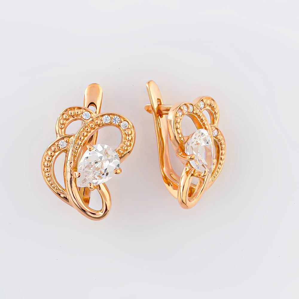 Серьги с фианитом из красного золота 585 пробы