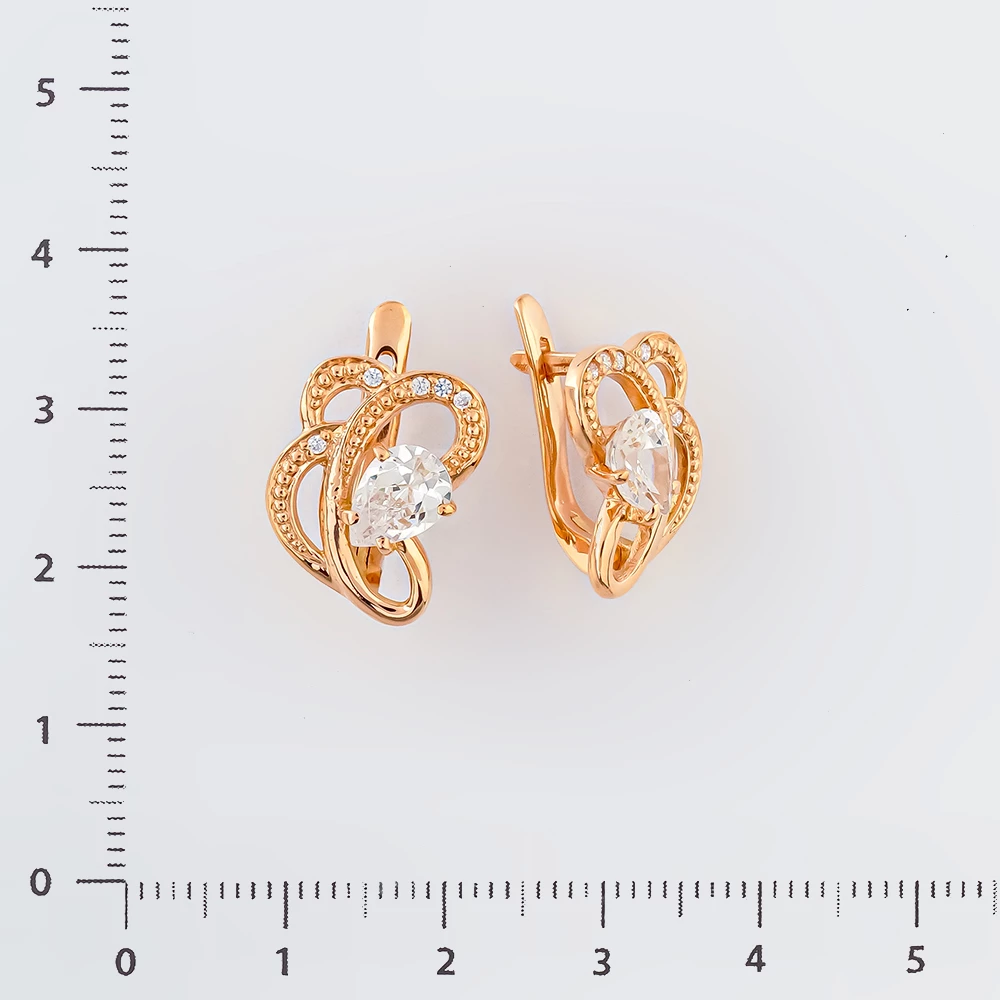 Серьги с фианитом из красного золота 585 пробы