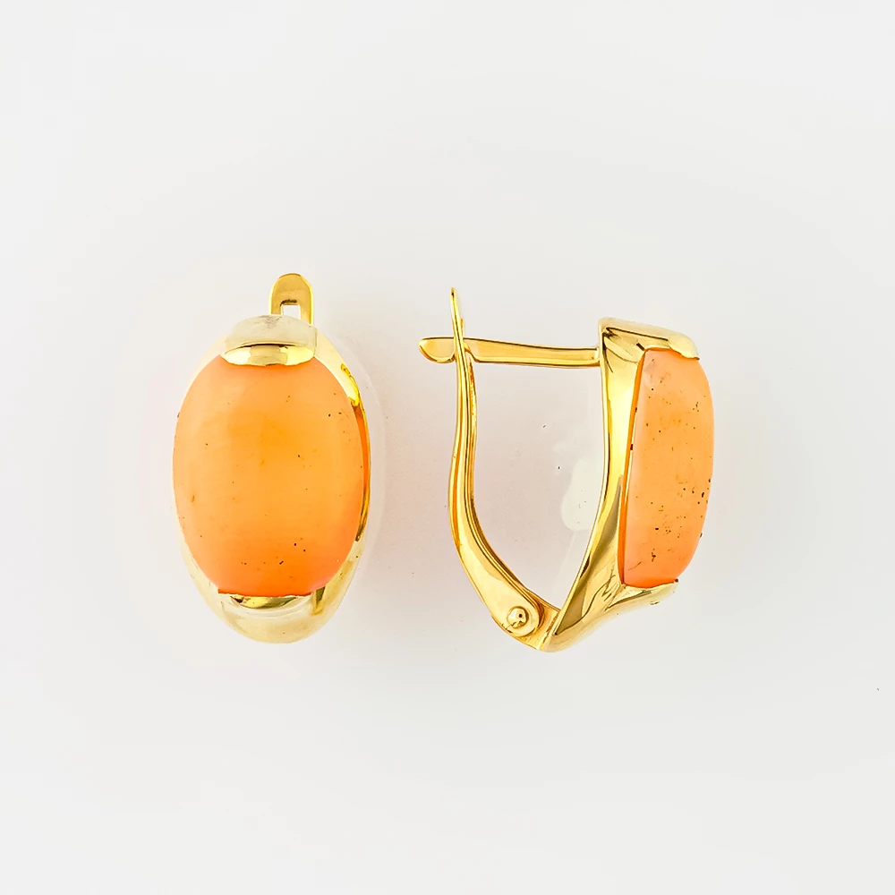 Серьги с кораллом из желтого золота 585 пробы