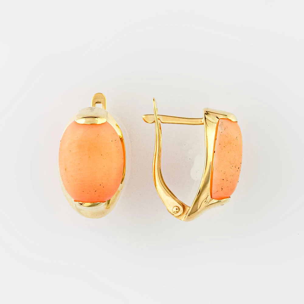Серьги с кораллом из желтого золота 585 пробы