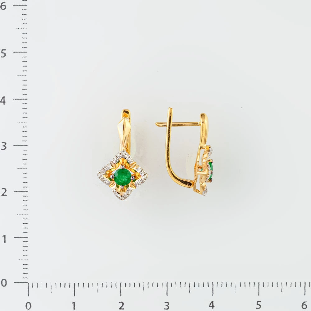 Серьги с изумрудом из желтого золота 585 пробы Серьги с изумрудом из желтого золота 585 пробы