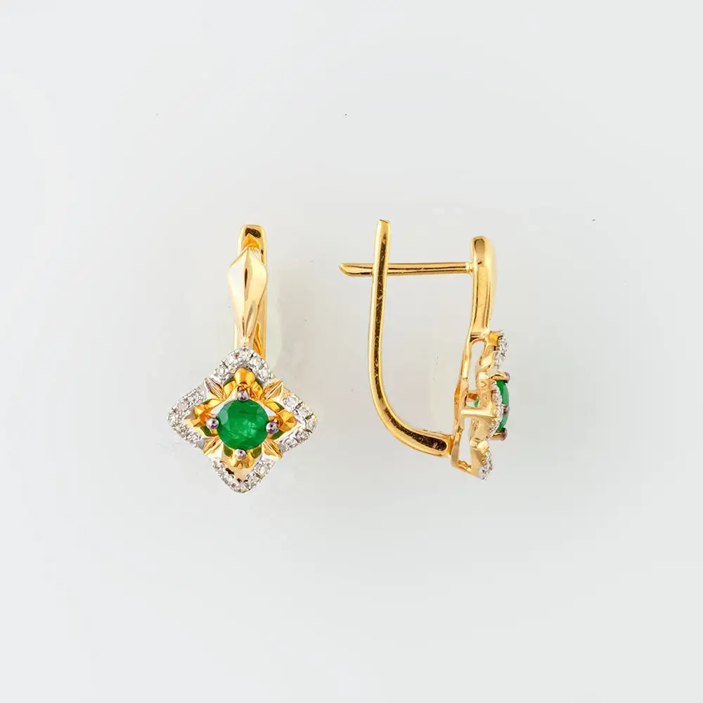 Серьги с изумрудом из желтого золота 585 пробы