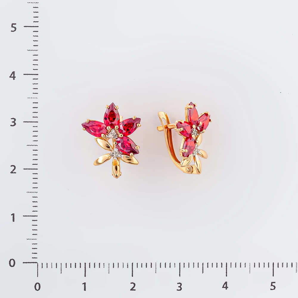 Серьги с фианитом из красного золота 585 пробы