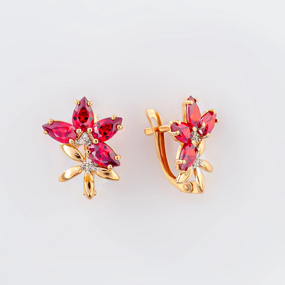 Серьги с фианитом из красного золота 585 пробы