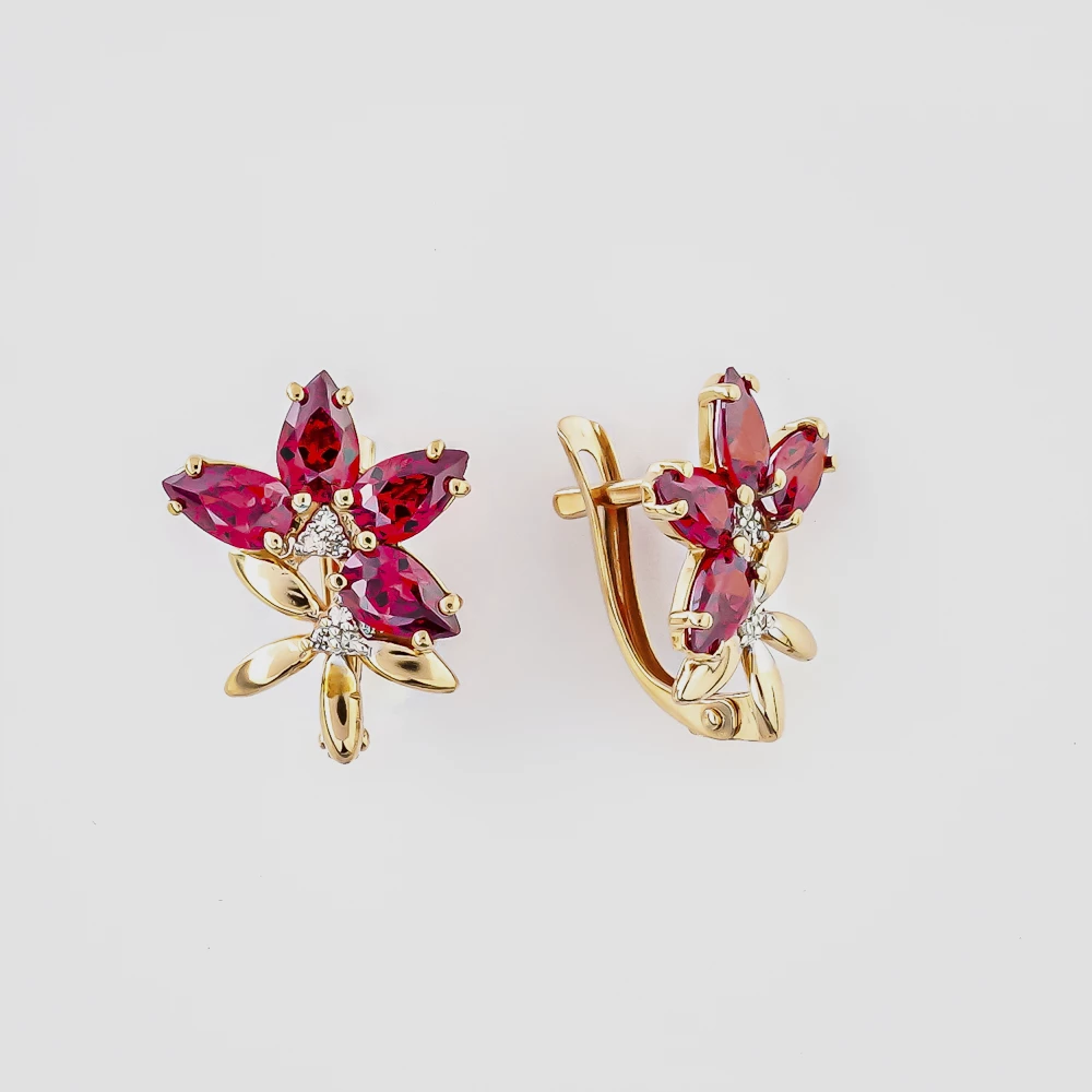 Серьги с фианитом из красного золота 585 пробы