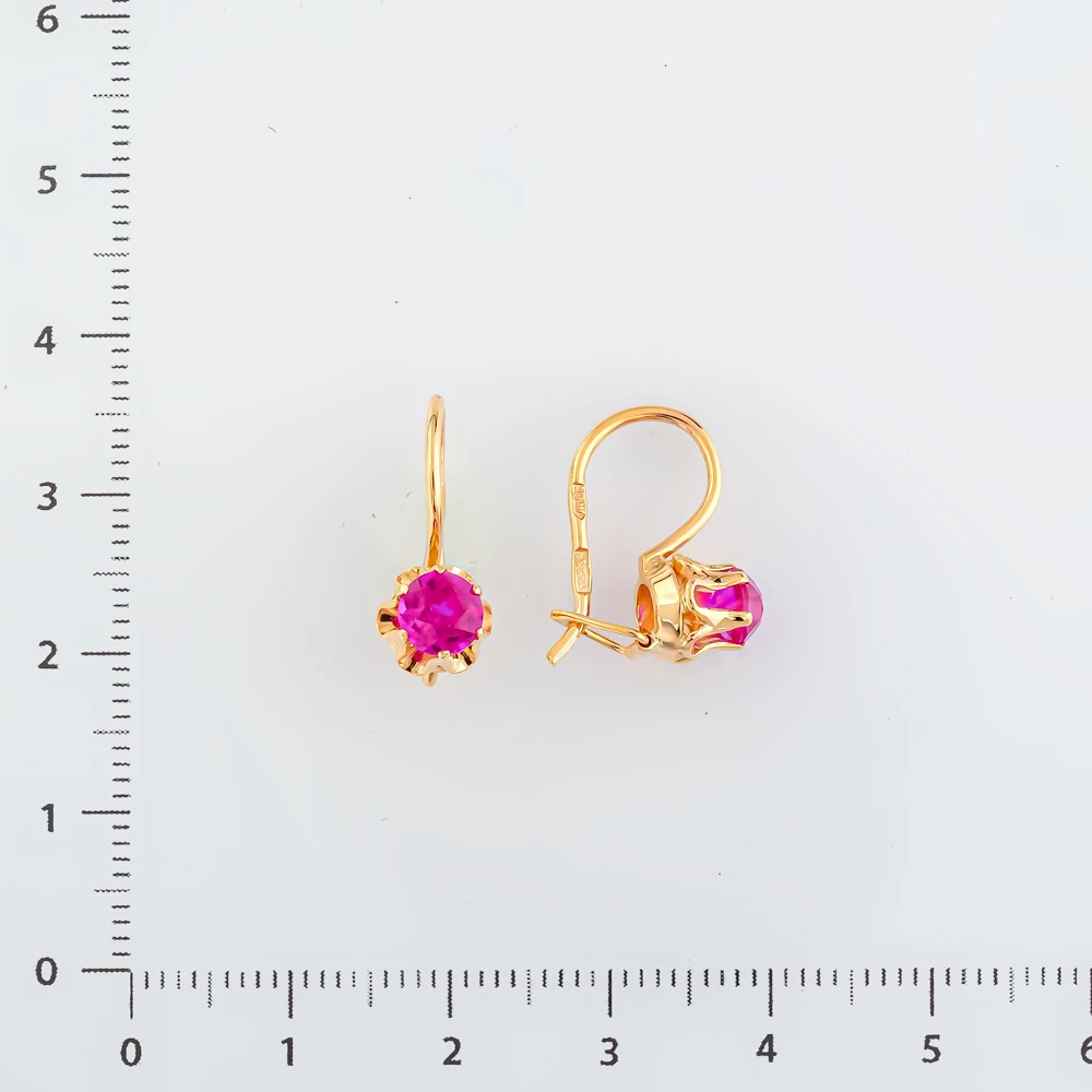 Серьги с фианитом из красного золота 585 пробы