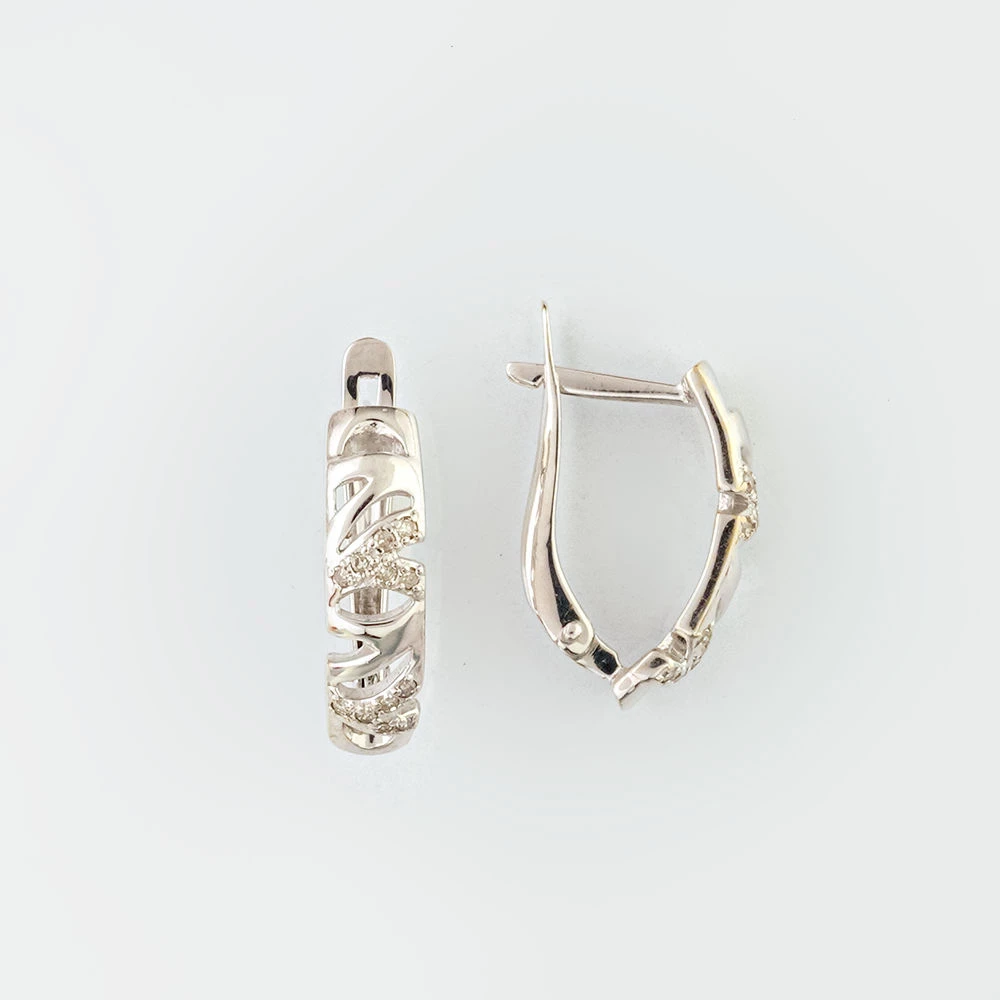 Серьги с бриллиантом из белого золота 585 пробы