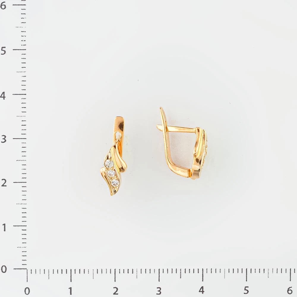 Серьги с фианитом из красного золота 585 пробы