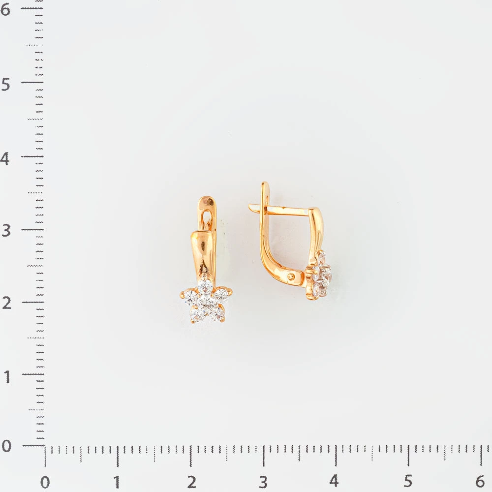 Серьги с фианитом из красного золота 585 пробы