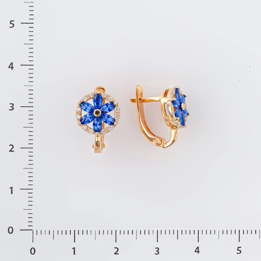 Серьги с фианитом из красного золота 585 пробы