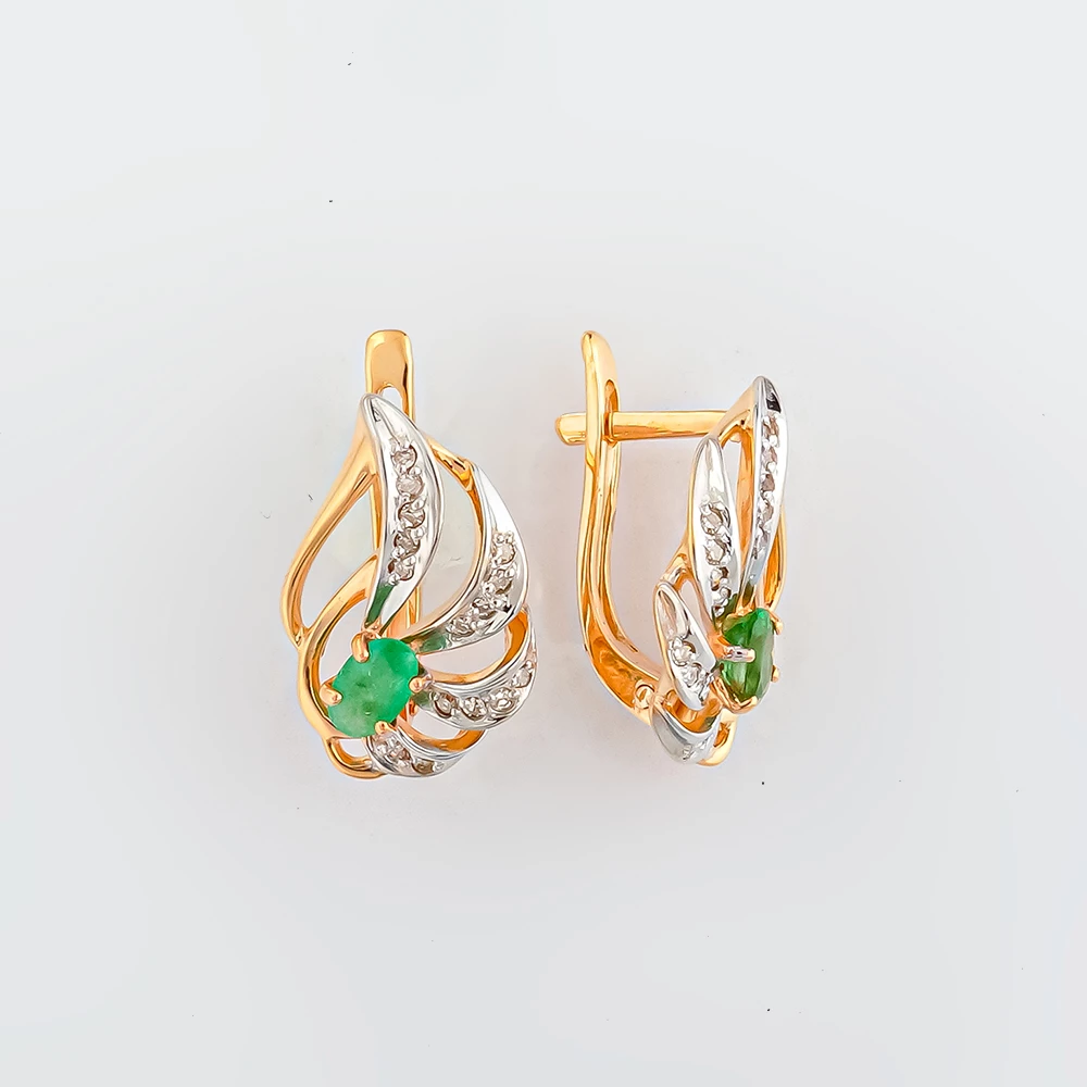 Серьги с изумрудом из красного золота 585 пробы