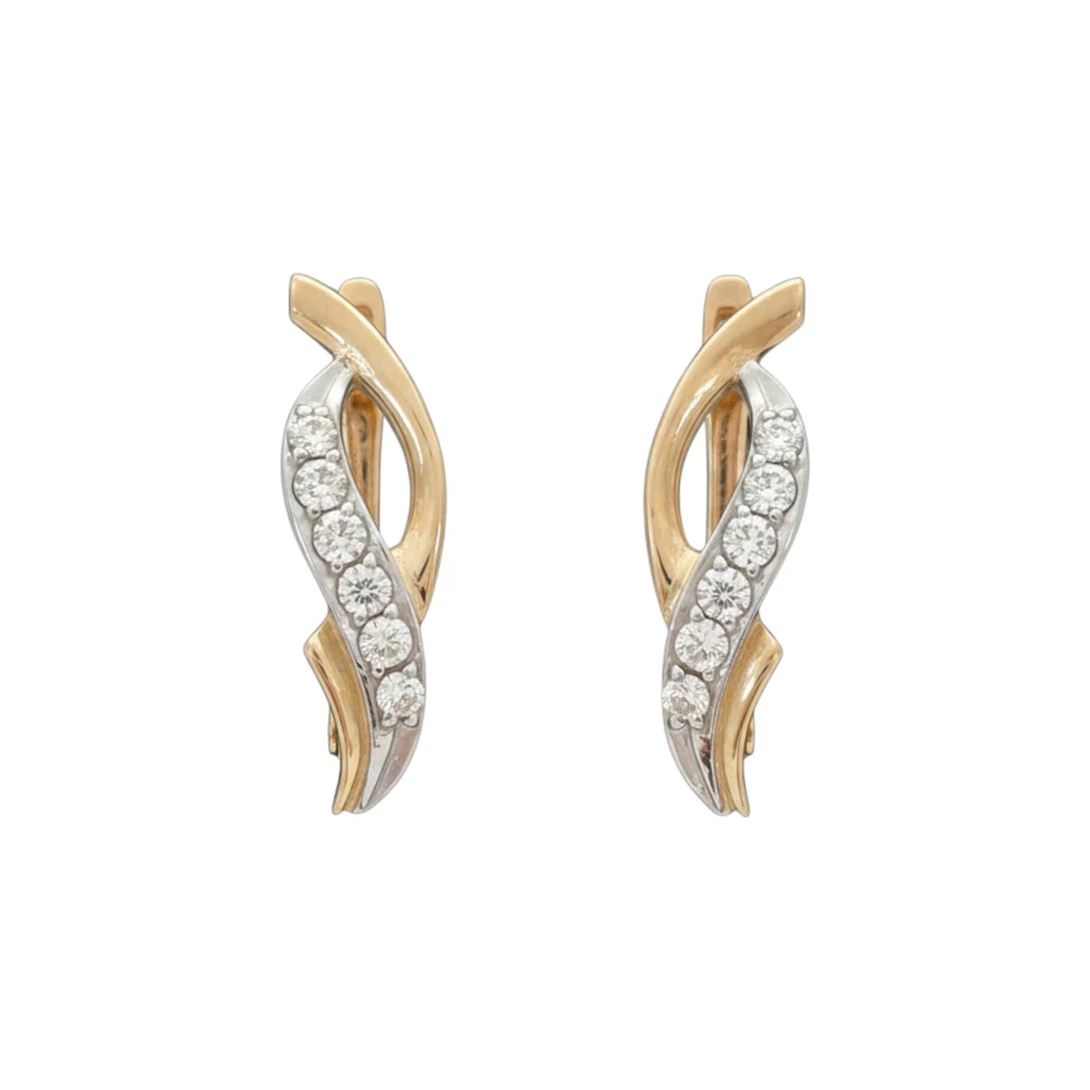 Серьги с фианитом из красного золота 585 пробы