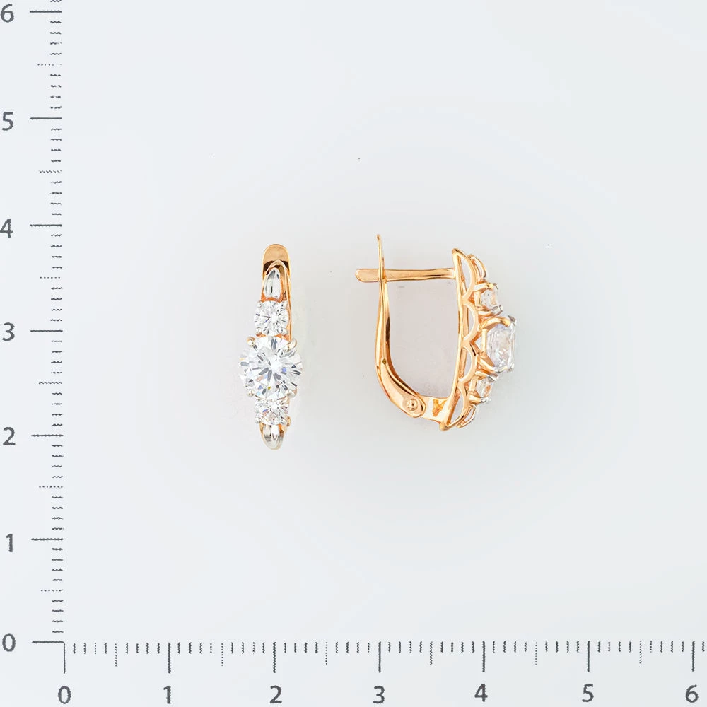 Серьги с фианитом из красного золота 585 пробы