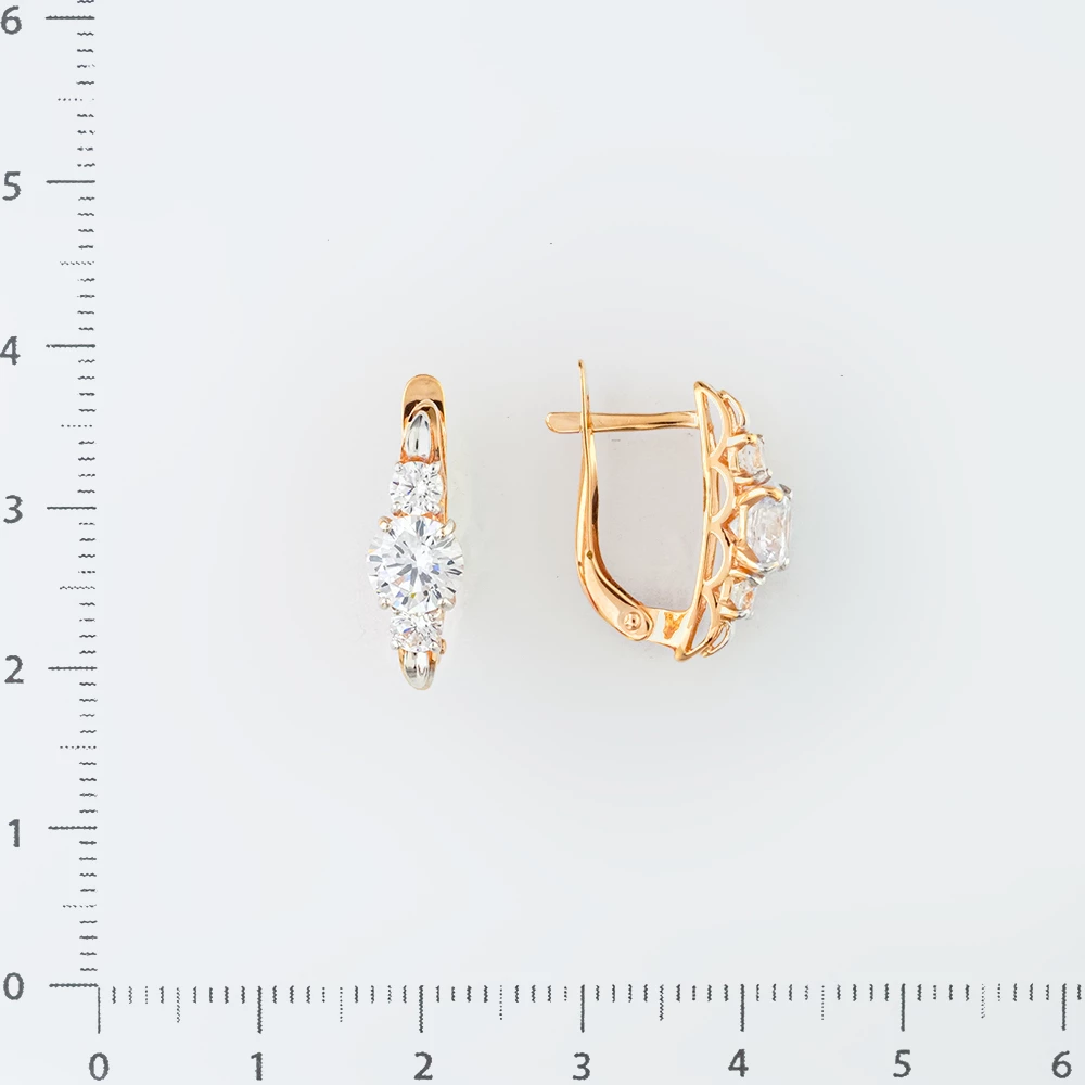Серьги с фианитом из красного золота 585 пробы