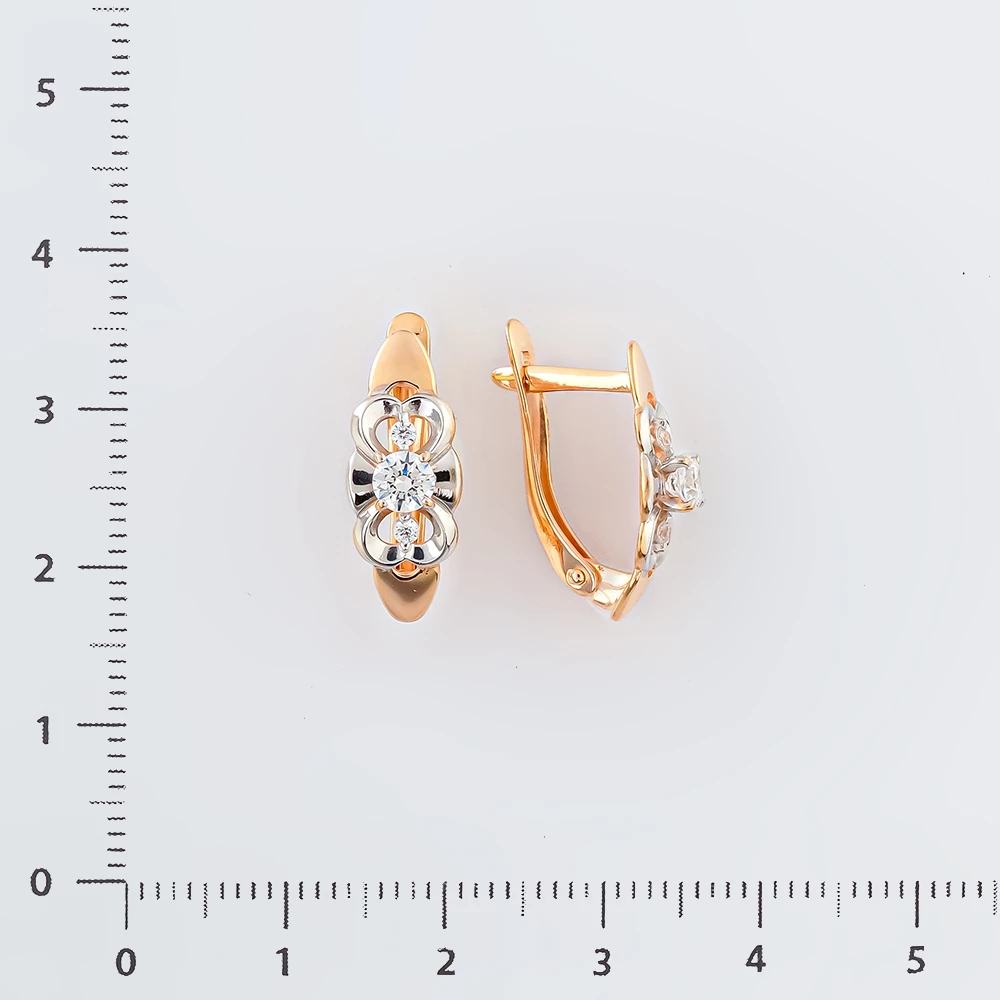 Серьги с фианитом из красного золота 585 пробы