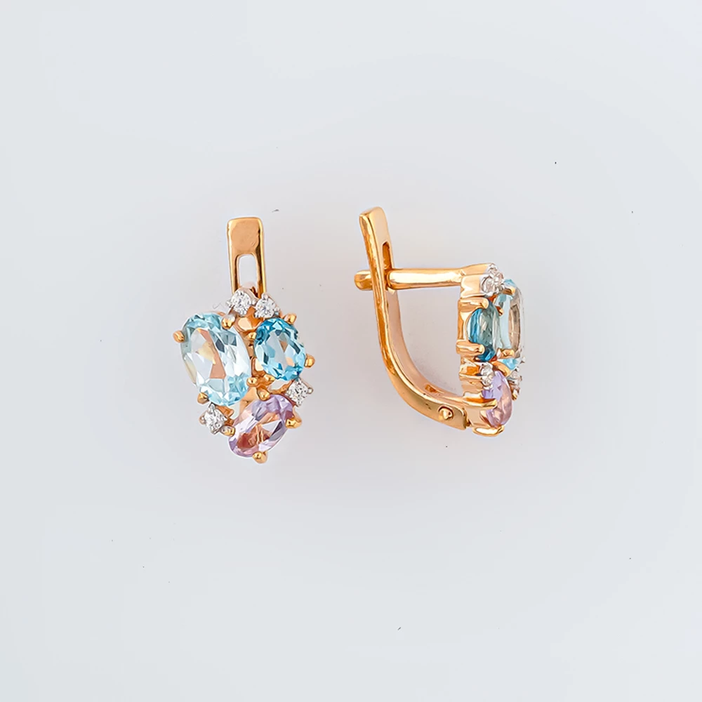 Серьги с топазом из красного золота 585 пробы