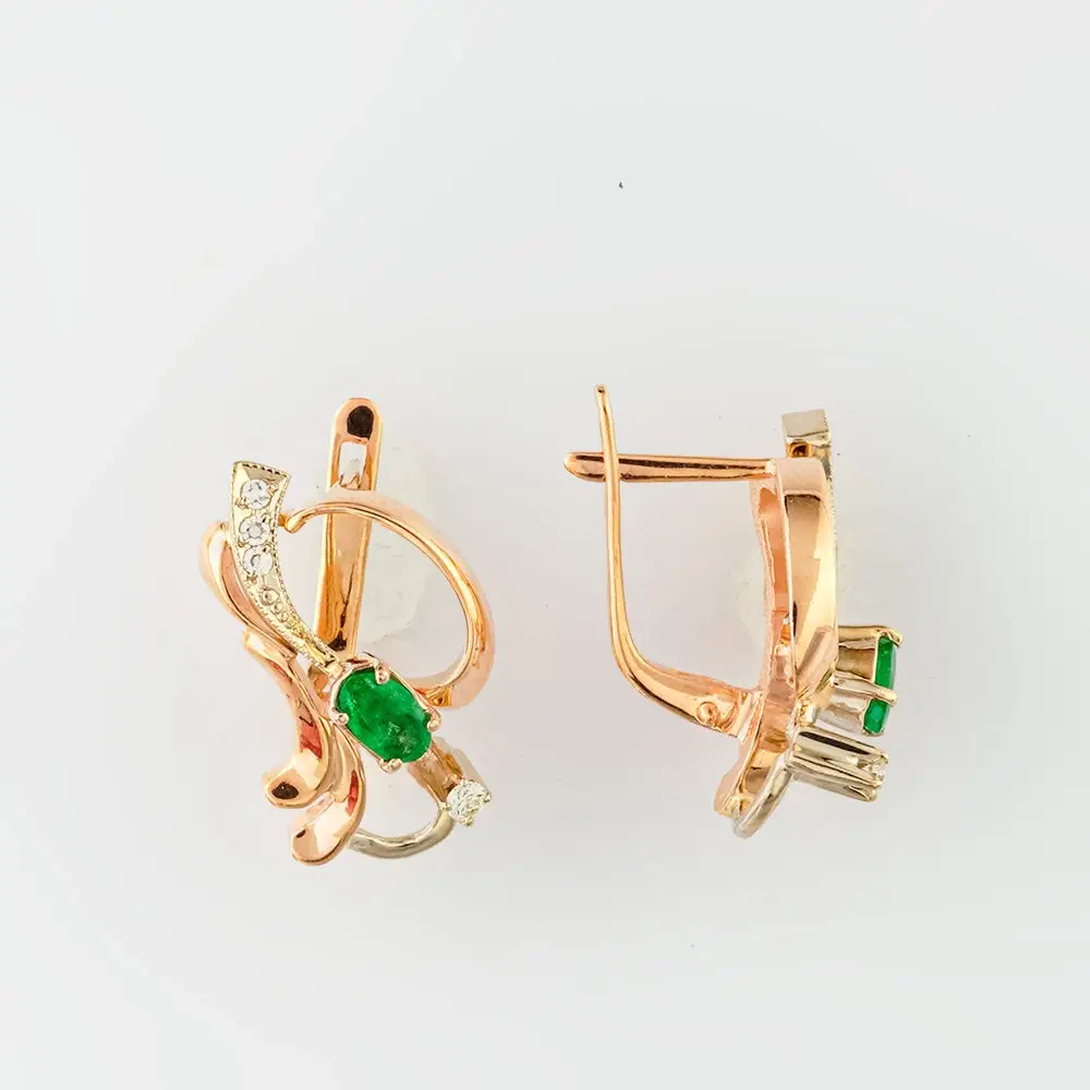 Серьги с изумрудом из красного золота 585 пробы