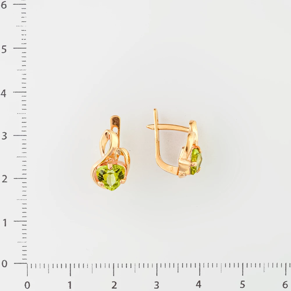 Серьги с хризолитом из красного золота 585 пробы