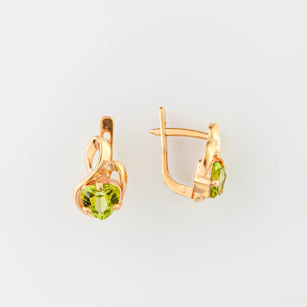 Серьги с хризолитом из красного золота 585 пробы