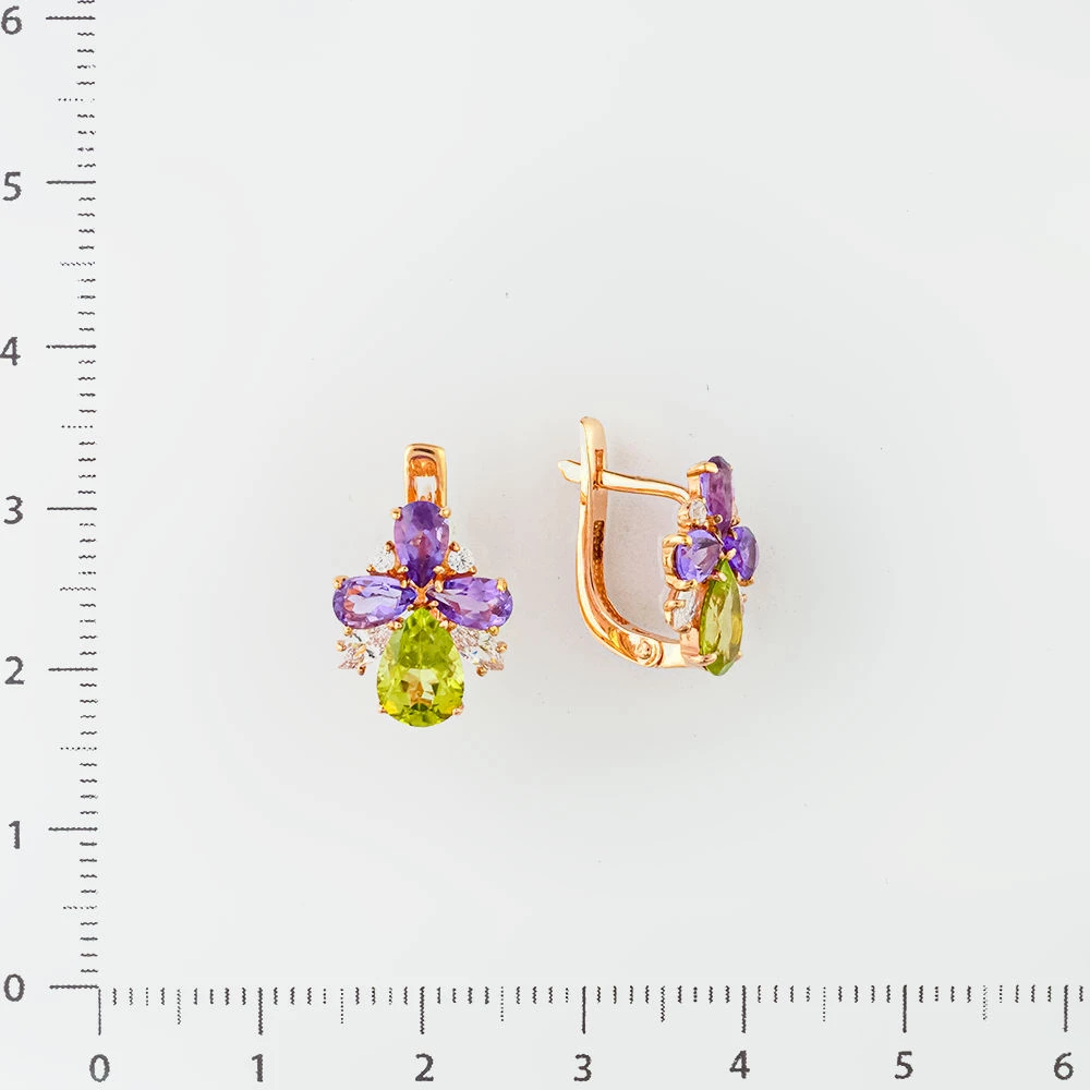 Серьги с хризолитом из красного золота 585 пробы