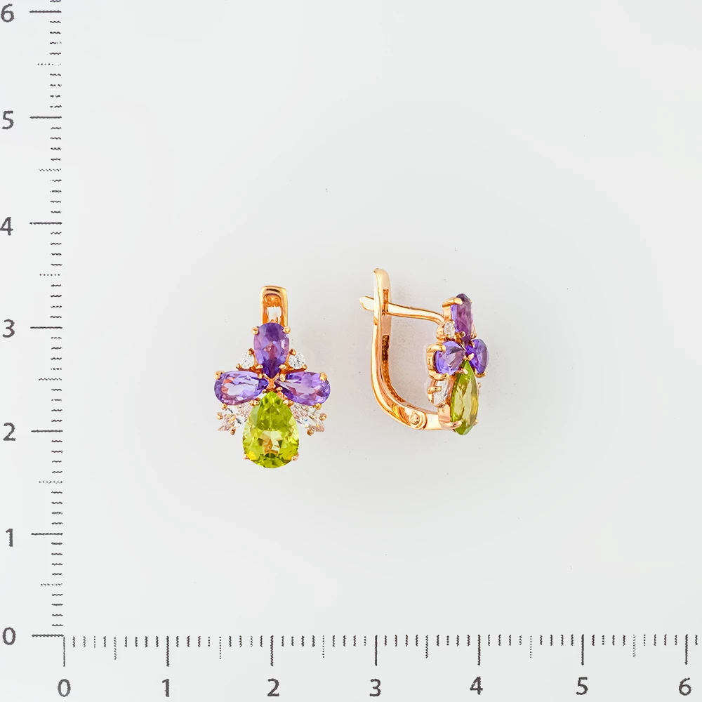 Серьги с хризолитом из красного золота 585 пробы
