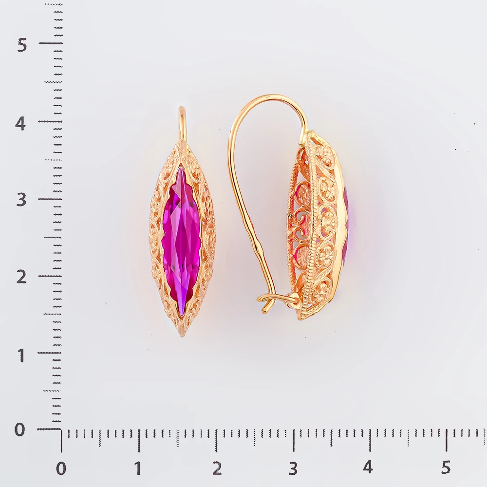 Серьги с фианитом из красного золота 585 пробы