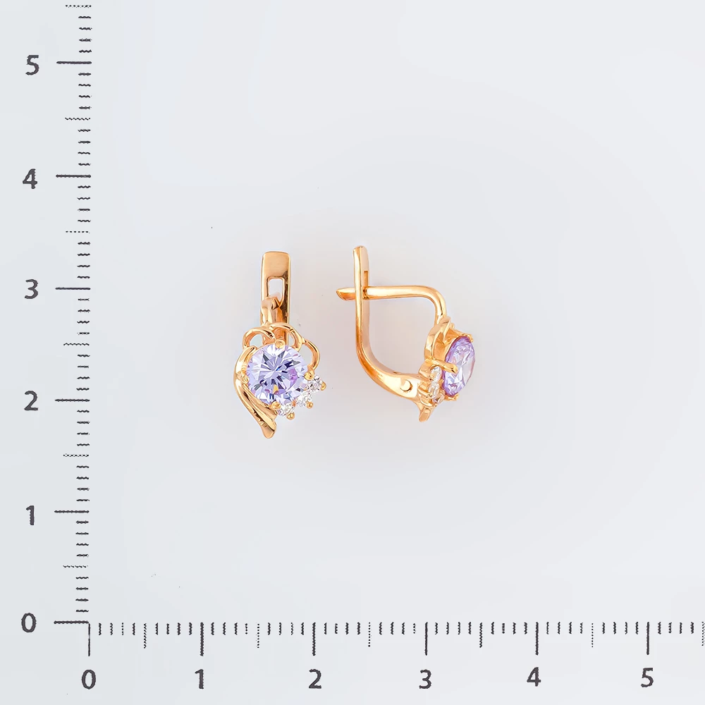 Серьги с фианитом из красного золота 585 пробы