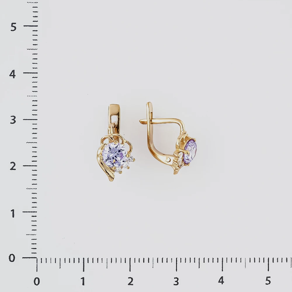Серьги с фианитом из красного золота 585 пробы