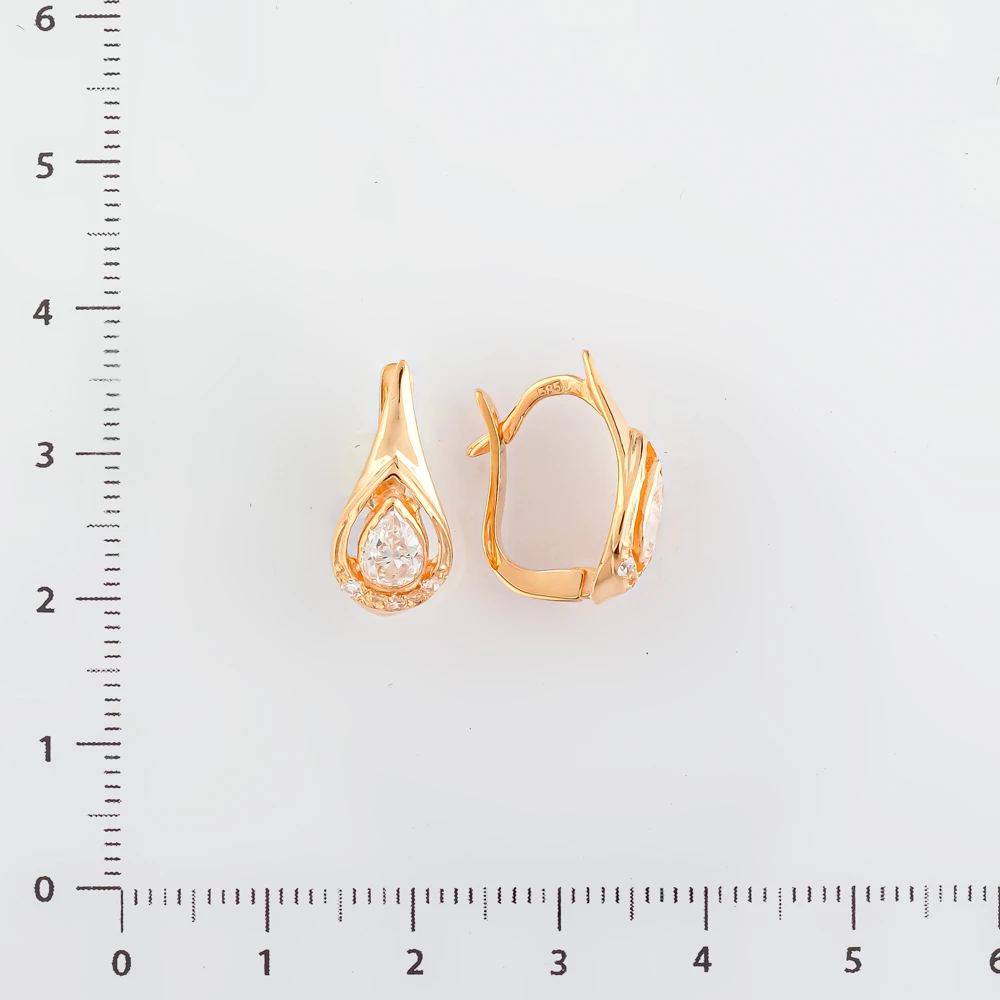 Серьги с фианитом из красного золота 585 пробы