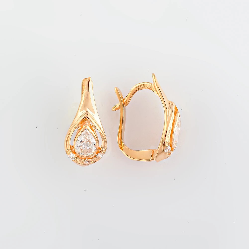 Серьги с фианитом из красного золота 585 пробы