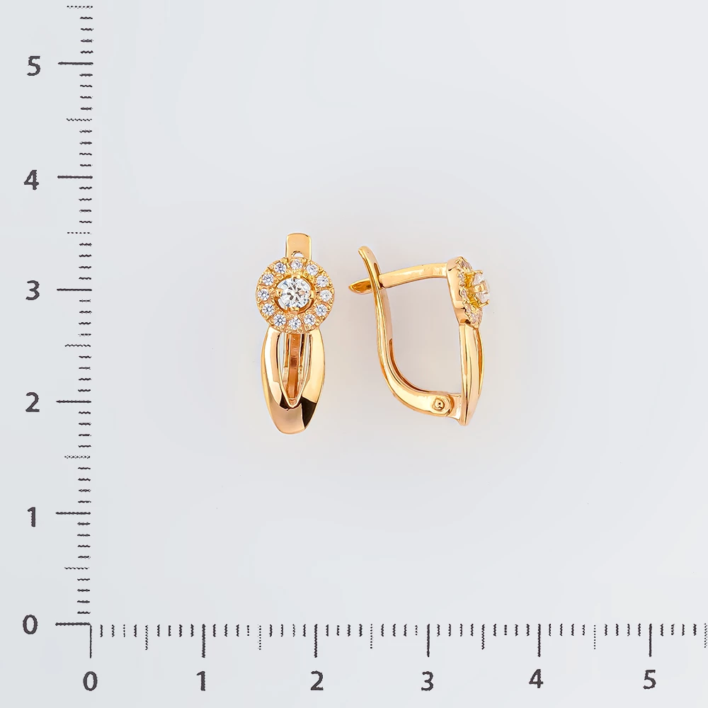 Серьги с фианитом из красного золота 585 пробы