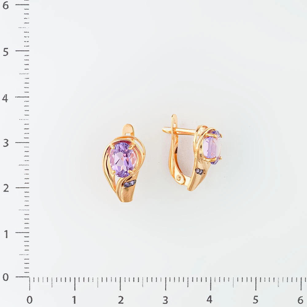 Серьги с аметистом из красного золота 585 пробы