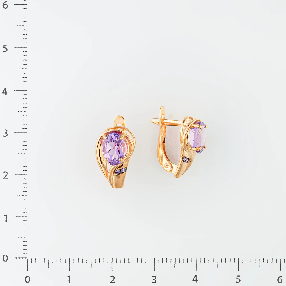 Серьги с аметистом из красного золота 585 пробы