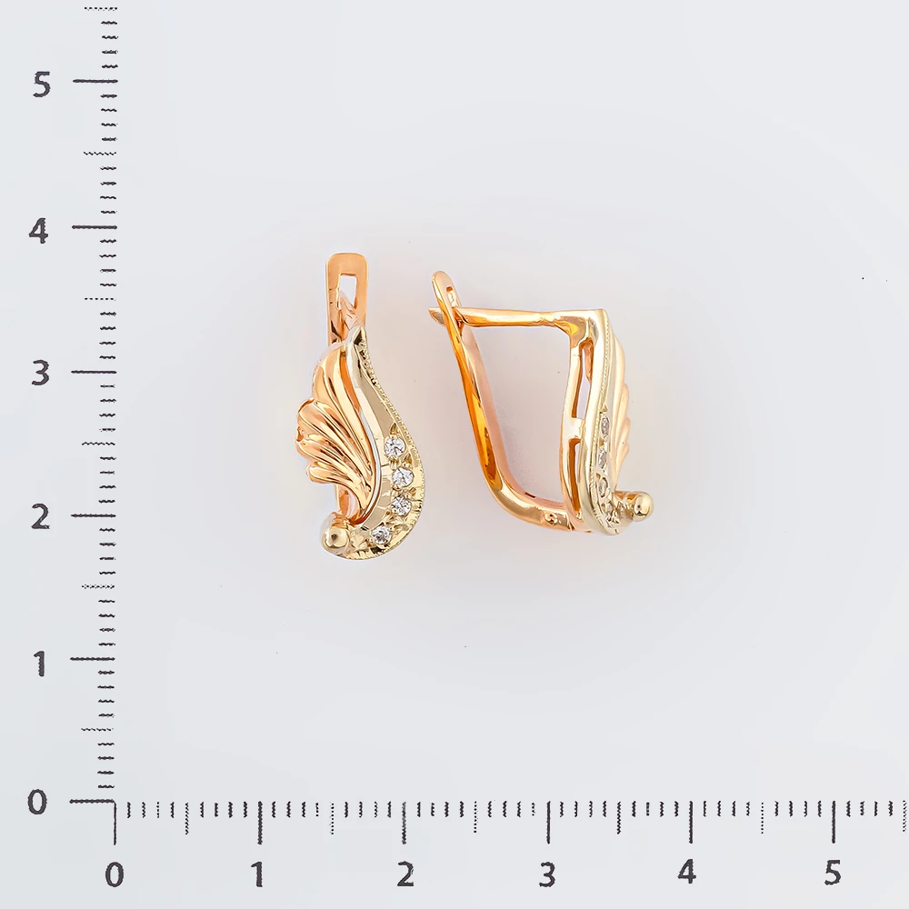 Серьги с фианитом из красного золота 585 пробы