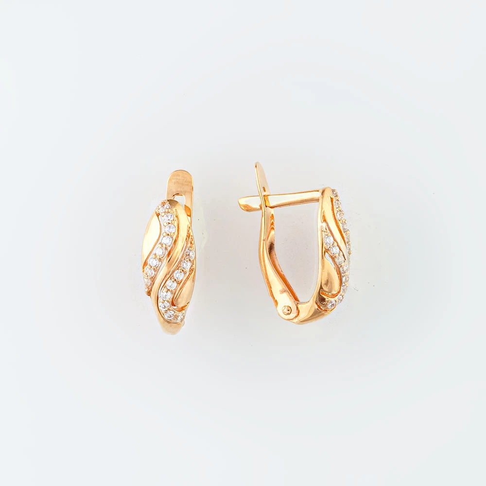 Серьги с фианитом из красного золота 585 пробы